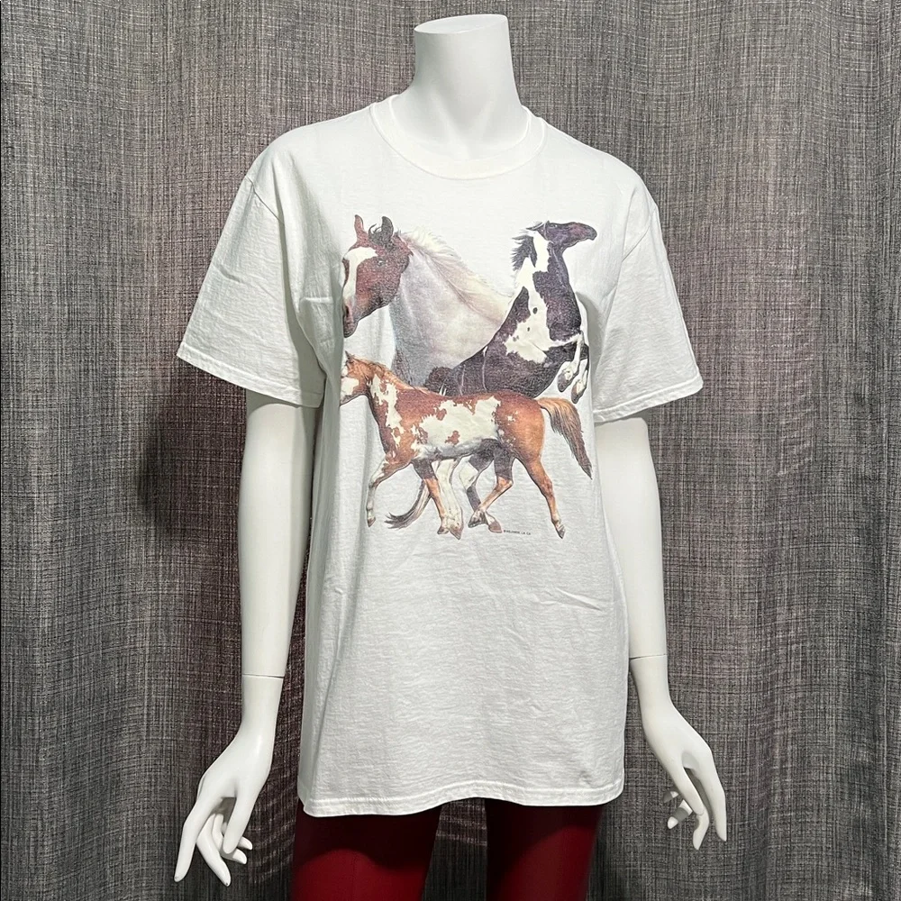 NWOT Vintage Horse Graphic White Cotton Tshirt Small - Picture 2 of 7